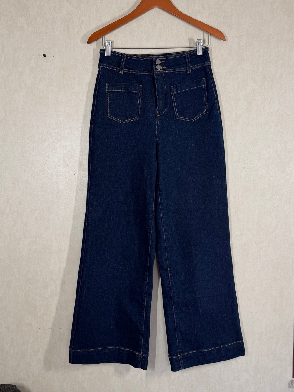 OAT New York Women’s Wide Leg High Rise Dark Wash Patch Pocket Jeans 4/27 - Picture 2 of 13